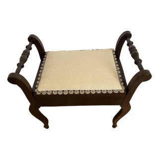 Antique Edwardian Style Dark Wood Piano Stool With Lift-Top Storage Bench For Sale