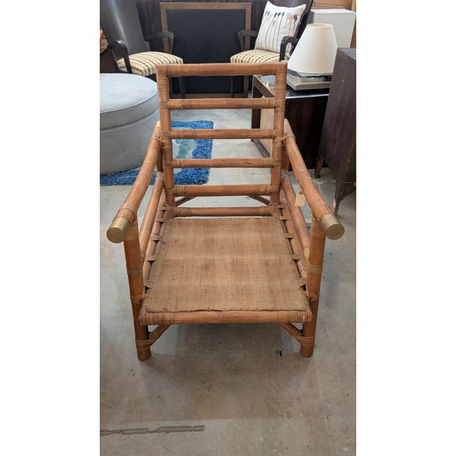1950s Attributed to Ficks Reed, John Wisner Rattan Lounge Chairs and Ottomans (Needs Cushions) For Sale In Charleston - Image 6 of 15