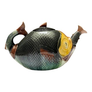 Majolica Teapot "Fish Swallowing Fish," English, 1870 For Sale