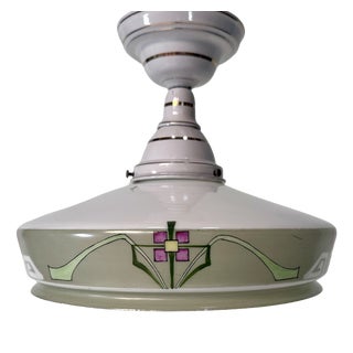 Vintage Hand-Painted Art Deco Glass and Enamel Ceiling Lamp with Floral Decor, Germany, 1920s For Sale