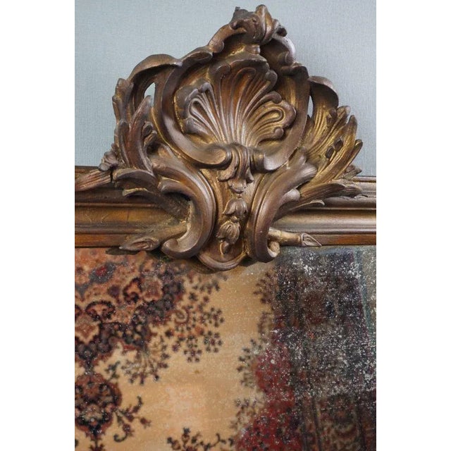 Wood Large Antique French Fireplace Mirror with Ornament For Sale - Image 7 of 13