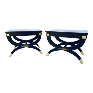 1960s Drexel Curule X-Form Inlayed Brass Gilt Benches - a Pair For Sale