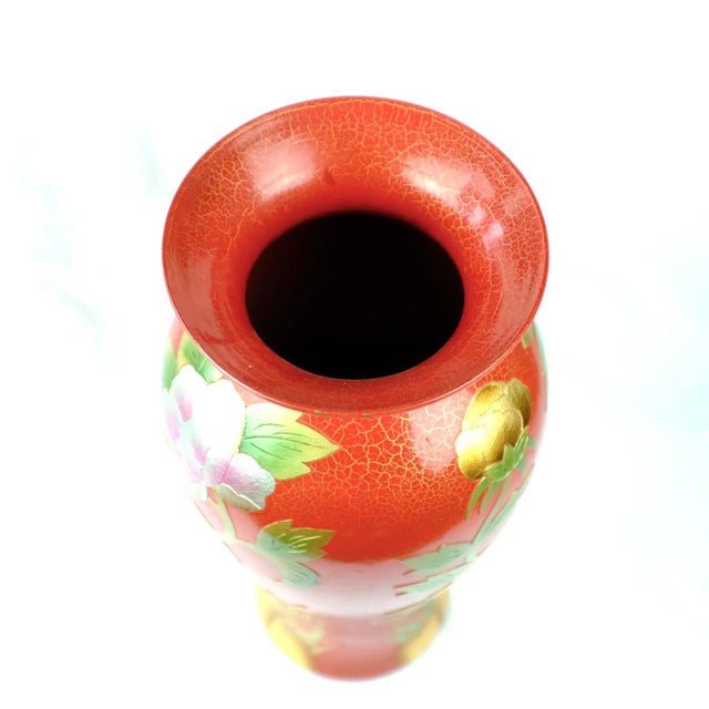 Red 1990s Large Peony Red Vase For Sale - Image 8 of 9