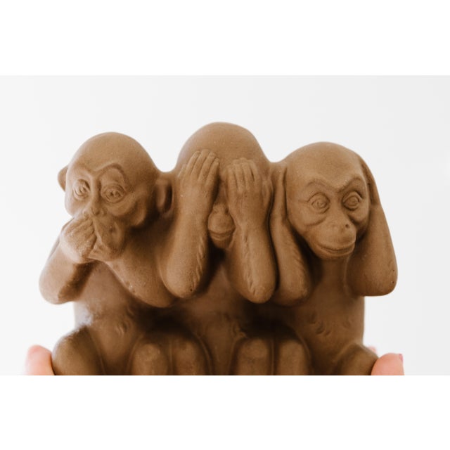 Ceramic Mid Century Modern 1950s Speak No See No Hear No Evil Matte Ceramic Monkeys Max Heinz Karlsruher Majolika For Sale - Image 7 of 13
