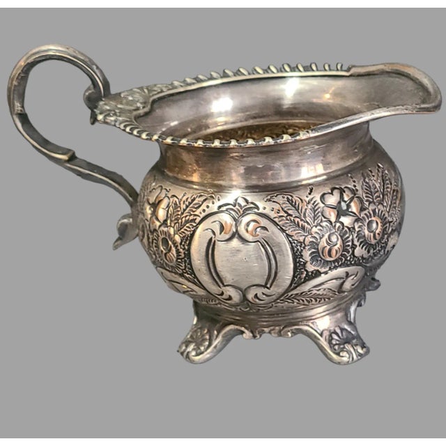 Victorian Antique Victorian English Ornate Floral Plated Silver on Copper Creamer Sugar Bowl Set- 2 Pieces For Sale - Image 3 of 10
