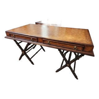Vintage PTMC Regency-Style Writing Desk With Carved X-Form Base For Sale