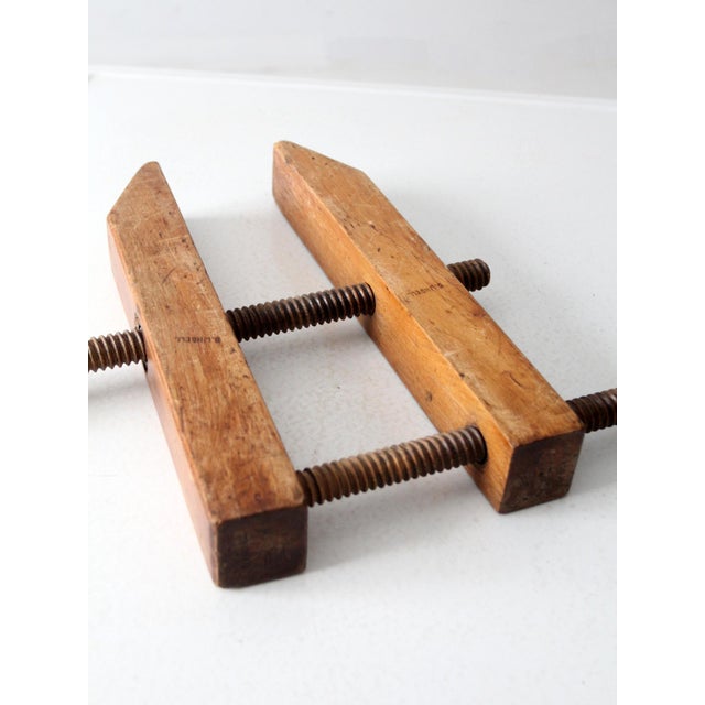 Brown Antique Wood Hand Screw Clamp For Sale - Image 8 of 8
