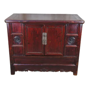 Late 19th Century Antique Chinese Shanxi Ming Red Lacquer Elm Carved Chest Storage Trunk