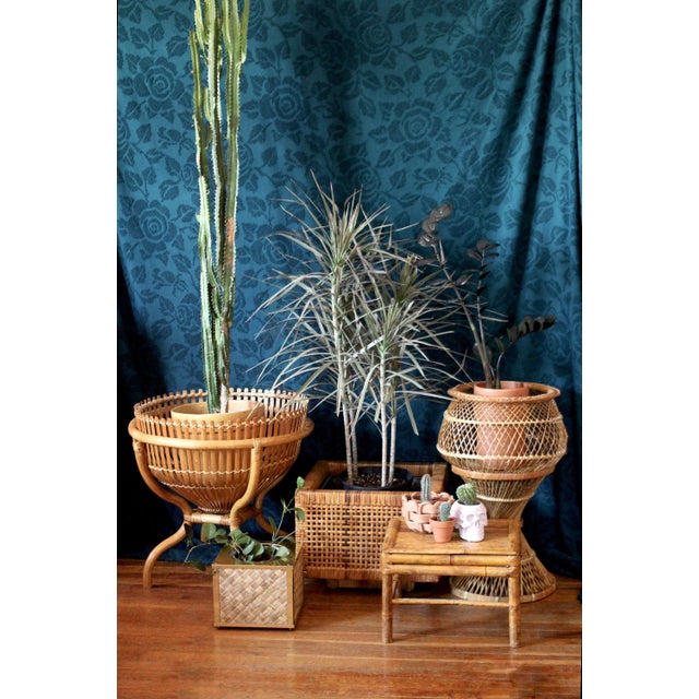 Wood Gold and Woven Fiber Planter - planter basket - brass and grass - houseplant - wicker planter -houseplant basket - boho planter - 70s glam For Sale - Image 7 of 8