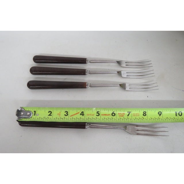 France Inox Mid Century Fondue Serving Forks 4pc Set Brown Wood Handles 5164b For Sale In Miami - Image 6 of 9