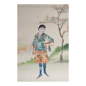 Vintage Chinese Collage With Stamps Postcard Stylish Young Woman