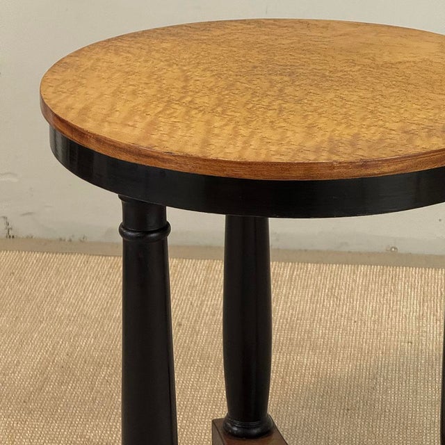 French Art Deco Period Empire Style Round End Table With Birdseye Maple Top For Sale - Image 14 of 18