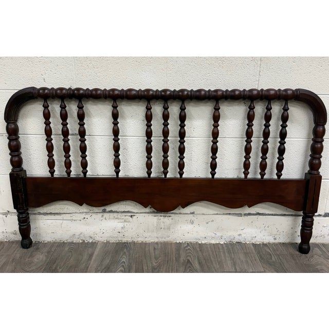 Traditional Antique Full Size Jenny Lind Style Headboard With Bobbin Turned Top Rail For Sale - Image 3 of 11