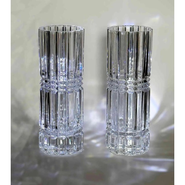 Mid 20th Century Vintage French Cut Glass Lead Crystal Vases - A Pair For Sale - Image 5 of 9