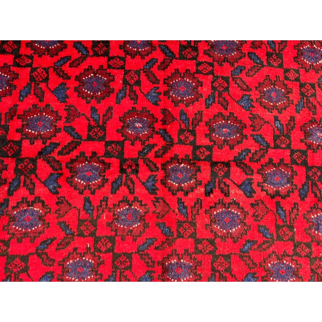 Vintage Afghan Hand-Knotted Baluchi Rug Floral Medallion Design Persian Style Rug For Sale - Image 6 of 13