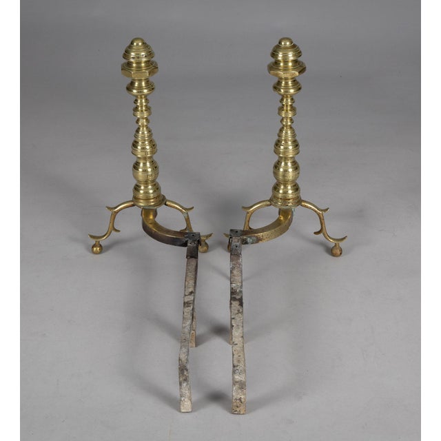 Pair American Brass Andirons For Sale In Boston - Image 6 of 6