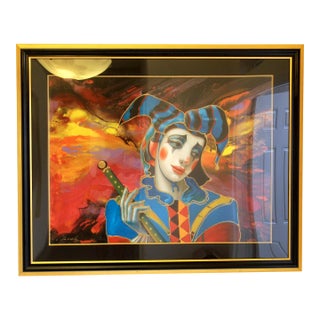 Oleg Zhivetin "Blue Clown" Hand-Signed & Numbered Limited Edition Giclée Framed Artwork – 51" X 41" For Sale