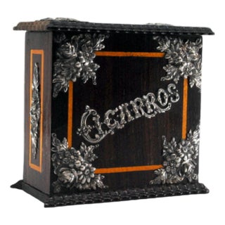 Tobacco Box with Trembling Rosewood Strips and Silver Applications For Sale