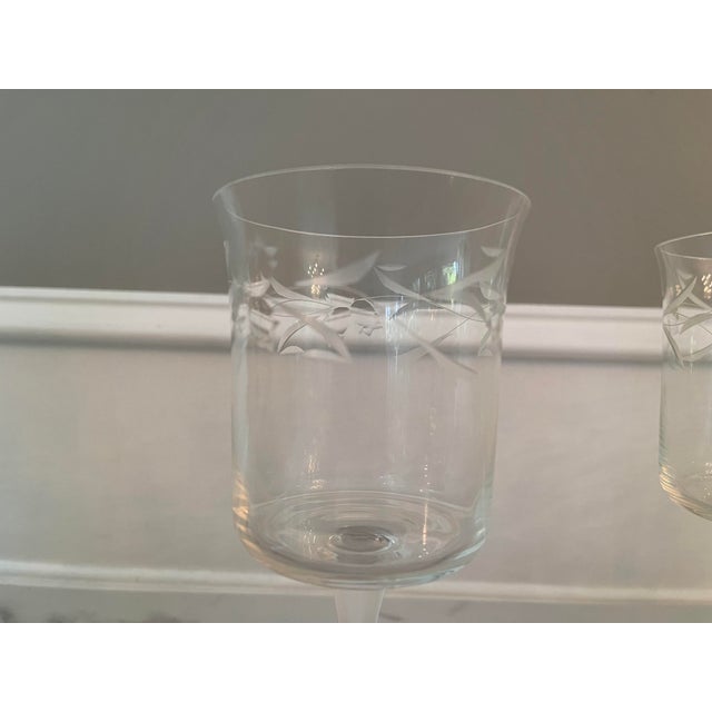 1950s 1950s Set of 8 Vintage Etched Crystal Wine Glasses For Sale - Image 5 of 12