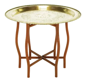 Asian Engraved Brass Charger Folding Tray Table