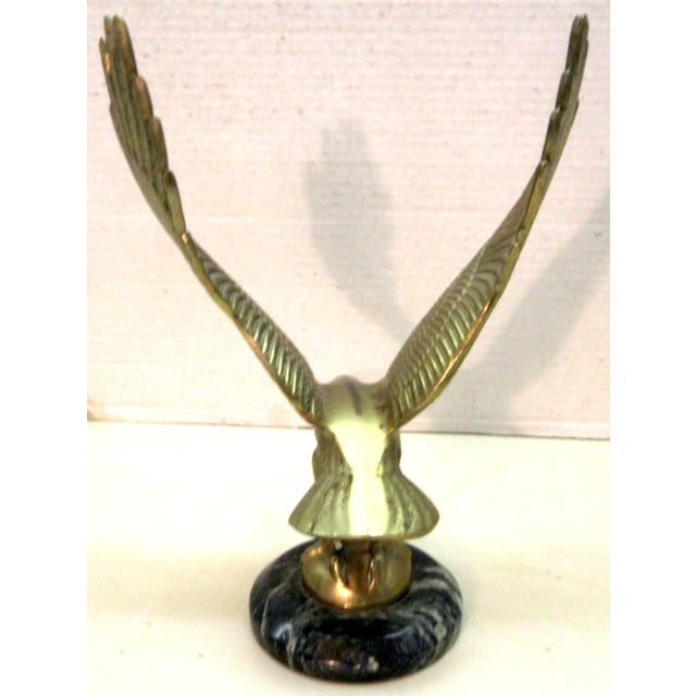 Vintage Cast Brass Eagle With Spanned Wings in Flight – Round Marble Base For Sale - Image 16 of 16