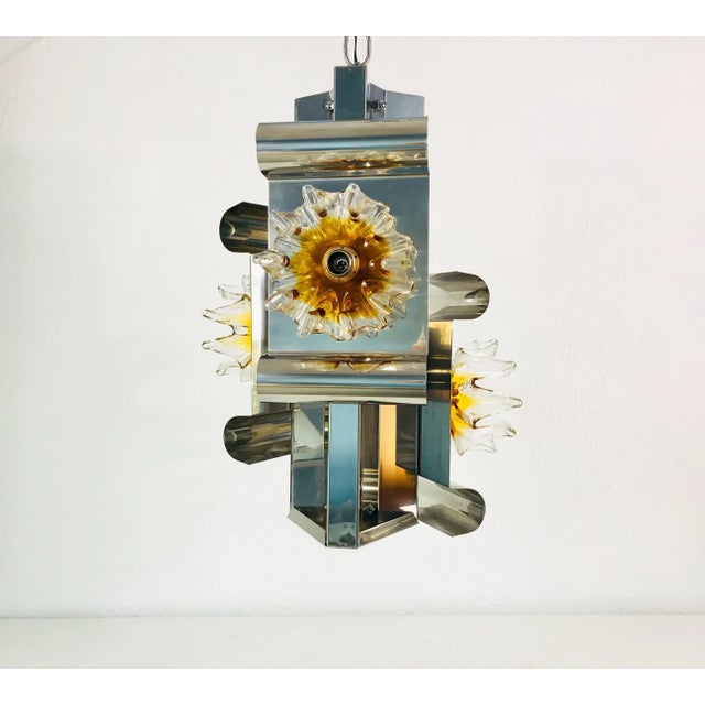 1970s Aluminum and Murano Glass Ceiling Light by Mazegga, Italy For Sale - Image 4 of 10