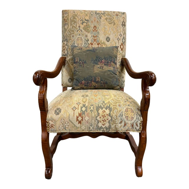 Vintage Parker Southern French Louis XIII Regency Style Library Armchair For Sale