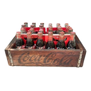 Vintage Coca-Cola Bottling Company Los Angeles Wood Crate With Glass Bottles & Carriers For Sale