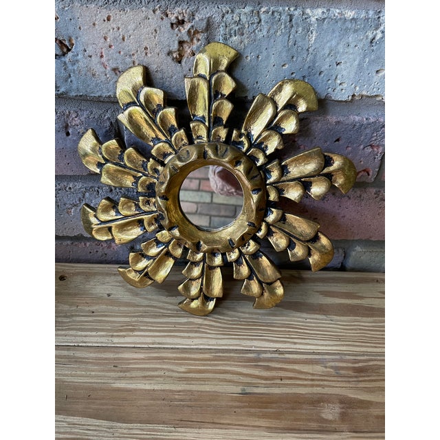 Mid 20th Century Petite 10" Italian Giltwood Sunburst Wall Mirror For Sale - Image 14 of 18