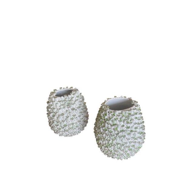 Pair of Vintage Italian Textured Sea Urchin Ceramic Studio Vases For Sale - Image 4 of 11