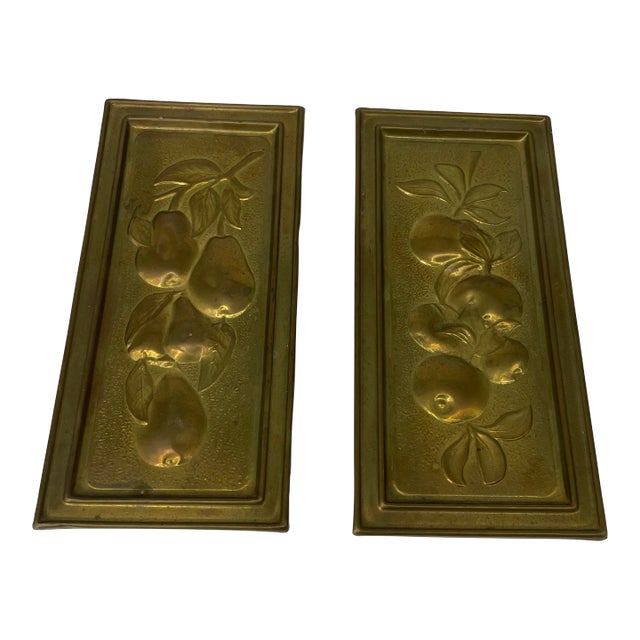 Brass Fruit Plaques - a Pair For Sale