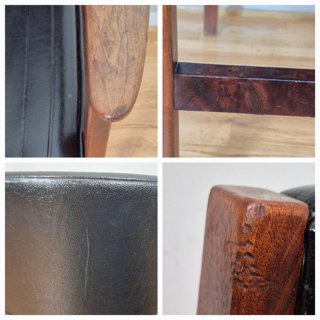 Erik Kirkegaard 1960s Mid Century Modern Gunlocke Style Sculpted Walnut & Channeled Naughahyde Lounge Arm Chair For Sale - Image 4 of 12