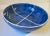 Danish ceramic fruit bowl or centerpiece featuring a 'sky-like' blue glaze highlighted with diagonal white lines and edge....