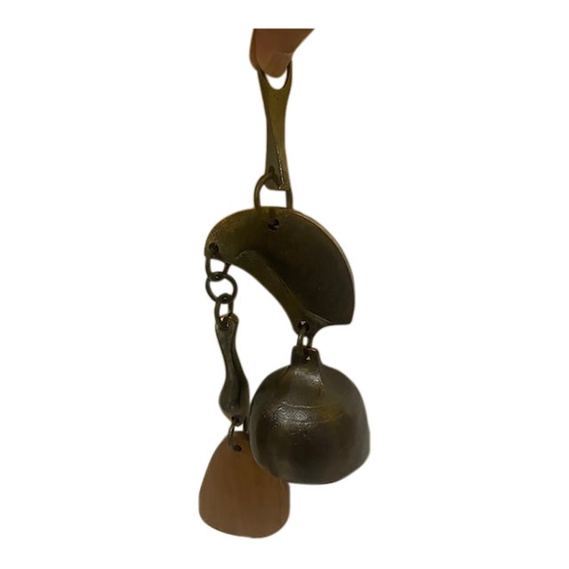 Vintage Richard Fisher / u.s. Bells Modernist Cast Bronze & Hardwood Wind Bell For Sale