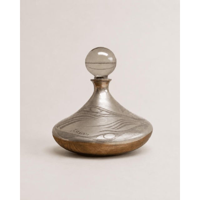 Metal Vintage Art Deco Silver Overlay Decanter with Spherical Glass Stopper, 1960s For Sale - Image 7 of 7