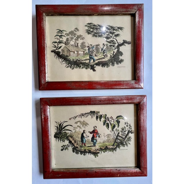 Vintage Borghese Hand Colored Chinoiserie Asian Borghese Framed Prints a Pair For Sale - Image 12 of 12