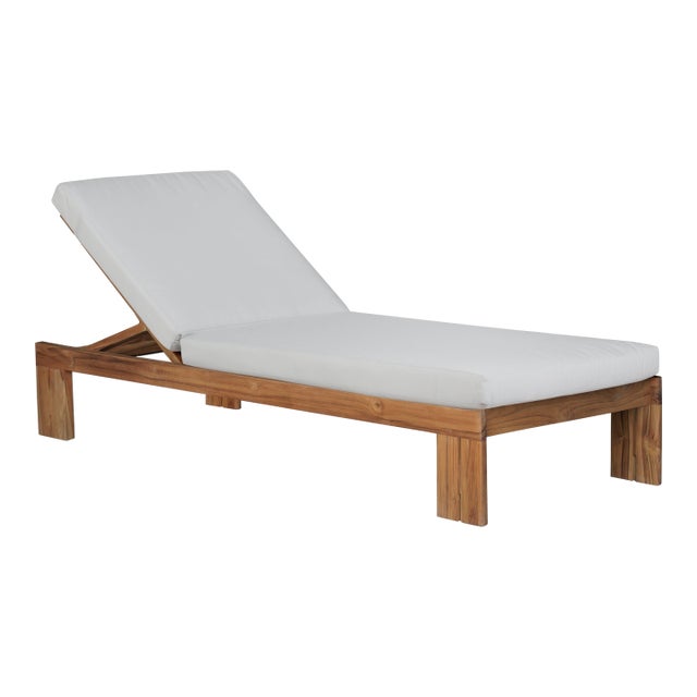 Paradiso Outdoor Teak Chaise - Gray Fabric For Sale