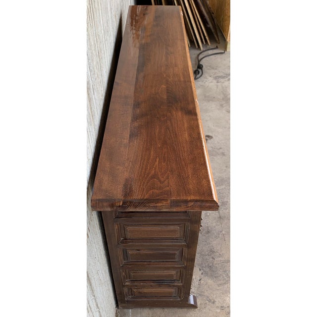 1900 - 1909 20th Century Catalan Spanish Baroque Carved Oak Tuscan Credenza For Sale - Image 5 of 10