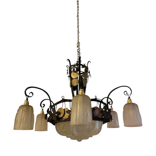 French Art Deco 7-Light Chandelier from Muller Freres Luneville, 1930s For Sale