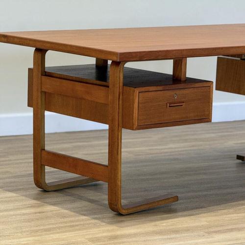 Wood Large Danish Executive Desk in Teak by Jørgen Clausen for Brande Møbelfabrik, 1950s For Sale - Image 7 of 16