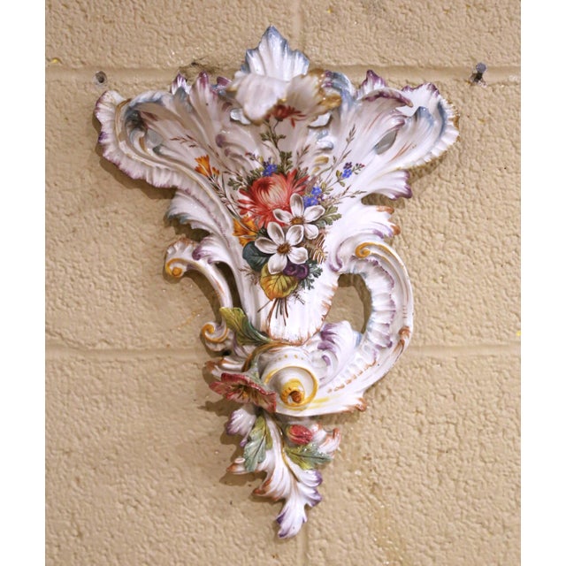 Early 20th Century Early 20th Century French Barbotine Faience Floral Wall Pocket For Sale - Image 5 of 9