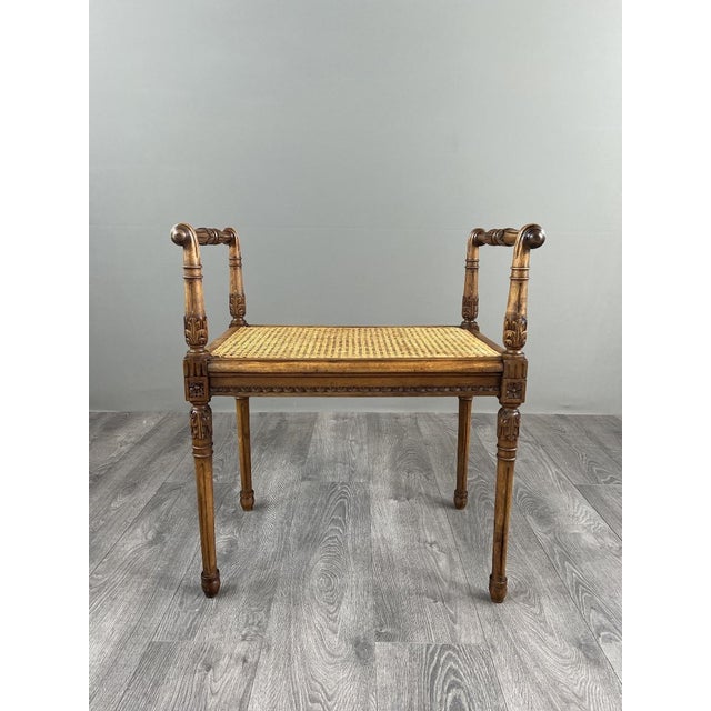 20th Century Carved Wooden Bench with Caning For Sale - Image 5 of 9