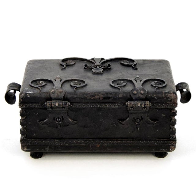 1940s Vintage Hand-Forged Wrought Iron Box by Fr. Sauer, Germany, 1946 For Sale - Image 5 of 10