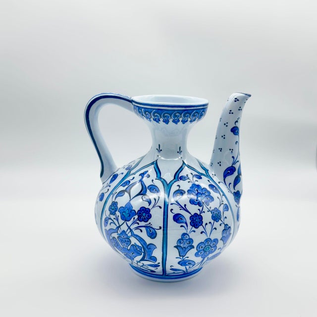 Handmade Ceramic Ewer Pitcher (20cm) Classic Blue and White Floral For Sale - Image 9 of 11