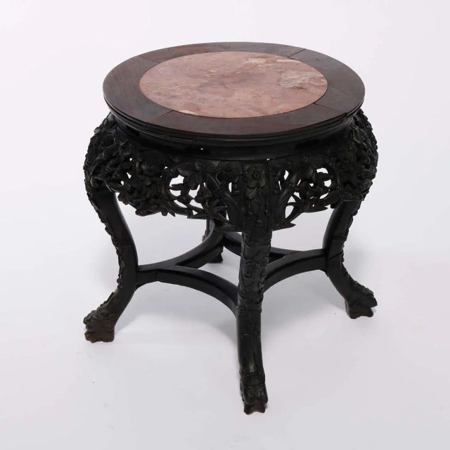 Auburn Antique Chinese Carved Hardwood Marble Top Plant Stand, Circa 1920 For Sale - Image 8 of 13