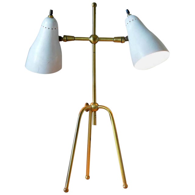 Vintage White and Brass Italian Two-Arm Table Lamp, Circa ...