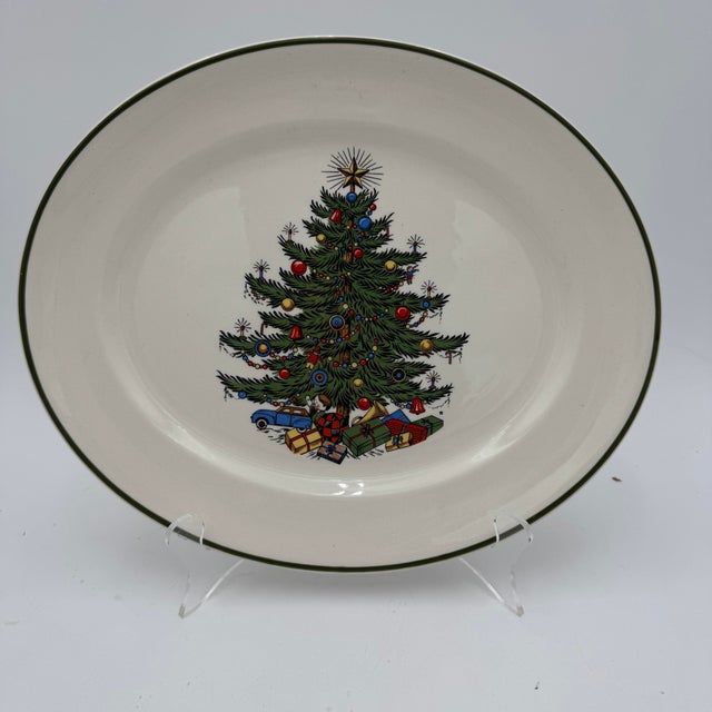 Dark Green Vintage Christmas Tree by Cuthbertson Dinner Plates and Platter - 6 pcs For Sale - Image 8 of 12