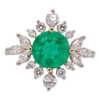 Gia Certified 2.22ct Colombian Emerald Diamond Halo Ring: Solid 14k Gold, 8.5mm, Size 6.75 For Sale