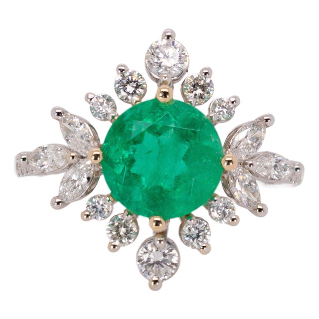 Gia Certified 2.22ct Colombian Emerald Diamond Halo Ring: Solid 14k Gold, 8.5mm, Size 6.75 For Sale