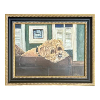 Dog Portrait Oil Painting by Constance Coleman, Framed For Sale
